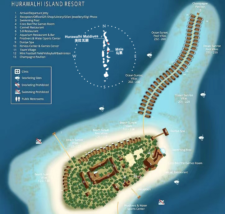 芙拉瓦丽度假村地图布局 - Hurawalhi Maldives Resort Map