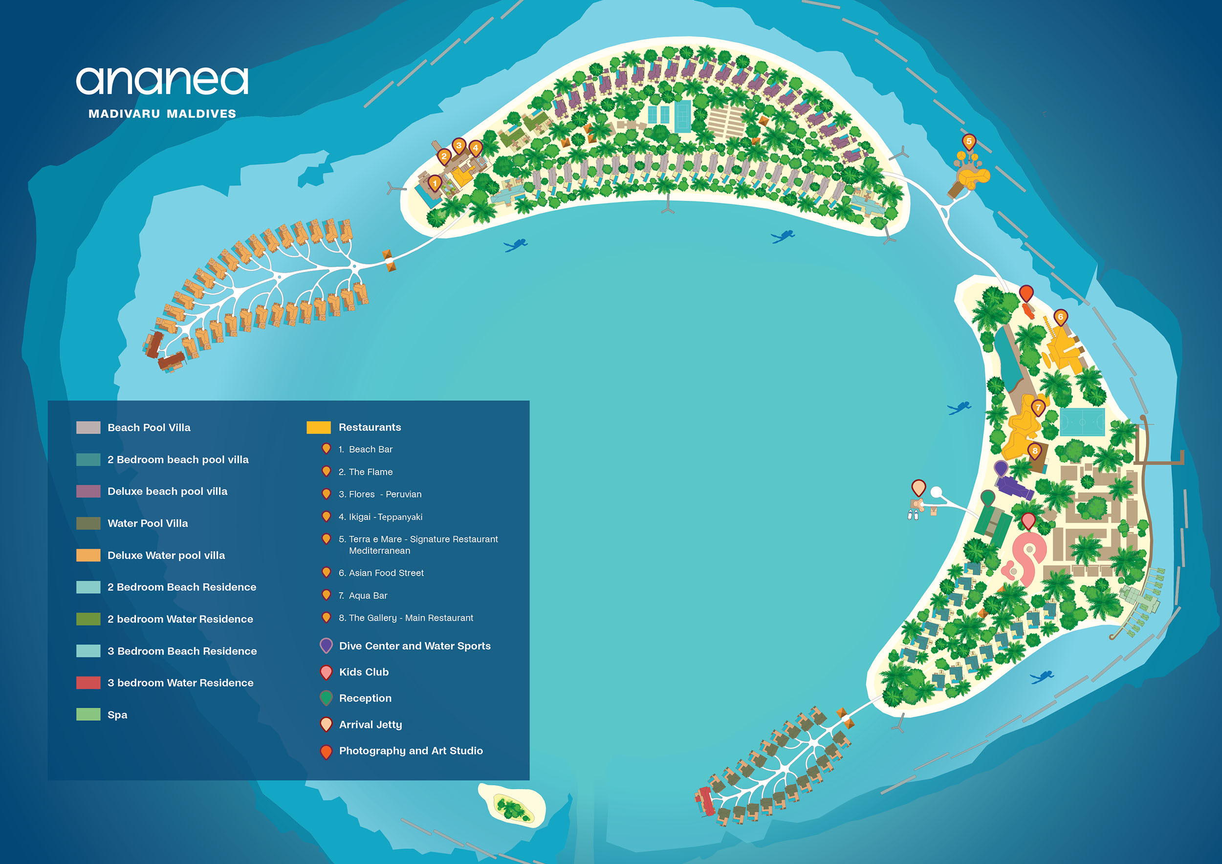 安娜妮娅马迪瓦鲁度假村地图布局 - Ananea Madivaru Maldives Resort Map