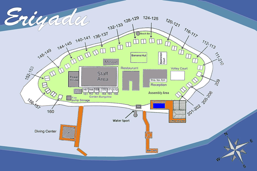 艾瑞雅度度假村地图布局 - Eriyadu Maldives Resort Map