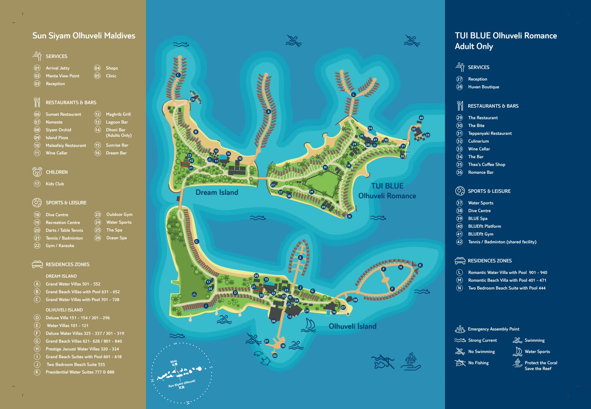 禧亚洛曼度假村地图布局 - Sun Siyam Olhuveli Resort Map