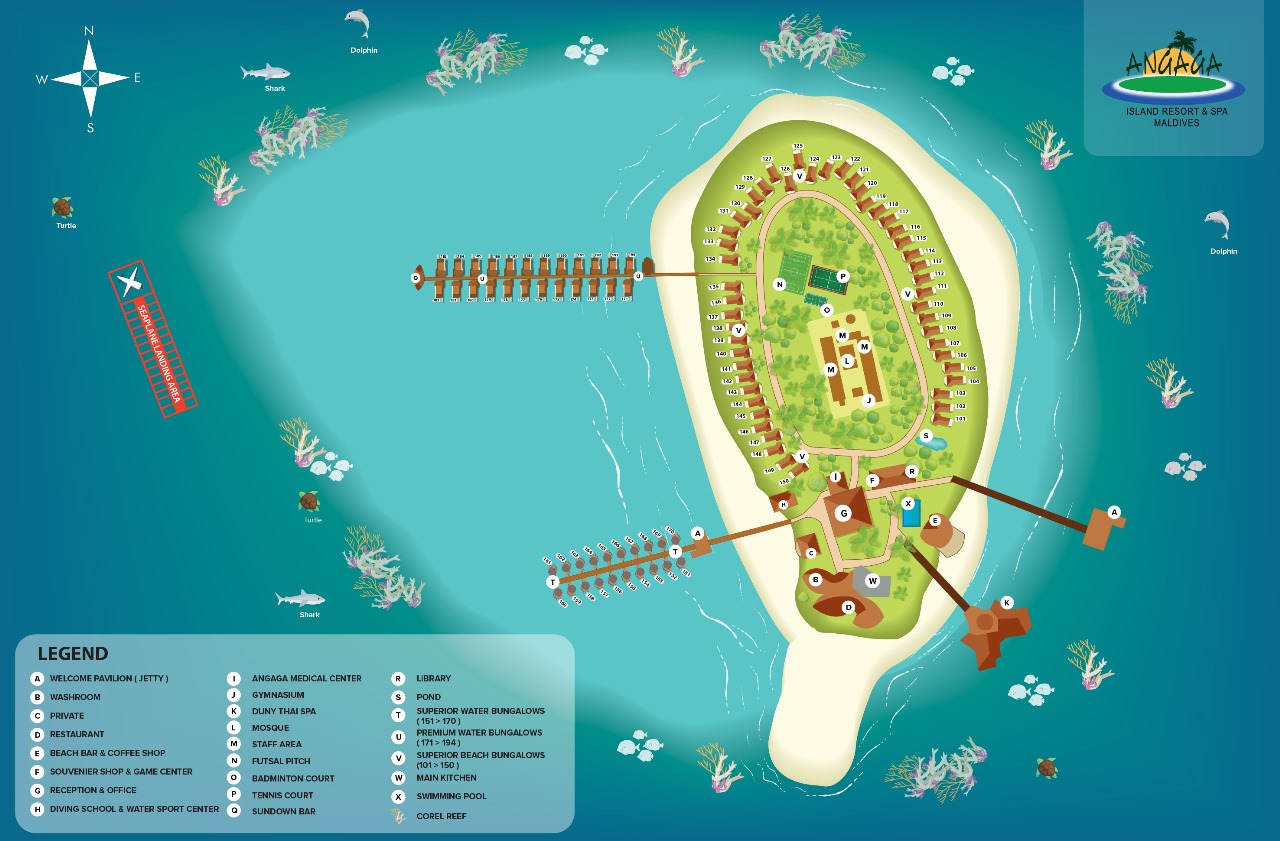 安嘎嘎岛度假村地图布局 - Angaga Island Resort Resort Map