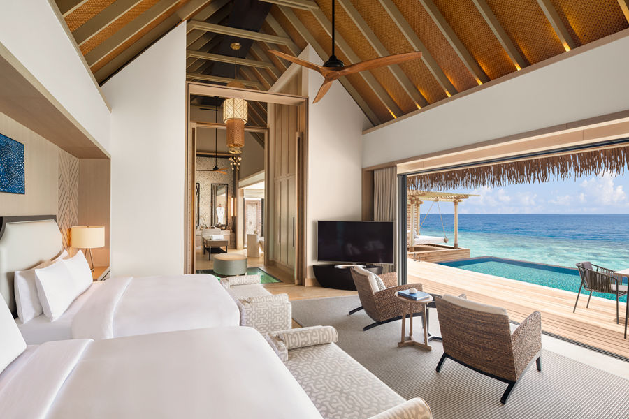 华尔道夫 - 高级水上泳池别墅（双床）图片3 - Waldorf Astoria Maldives Ithaafushi  Two Queen Bedded Grand Overwater Villa with Pool Photo 3