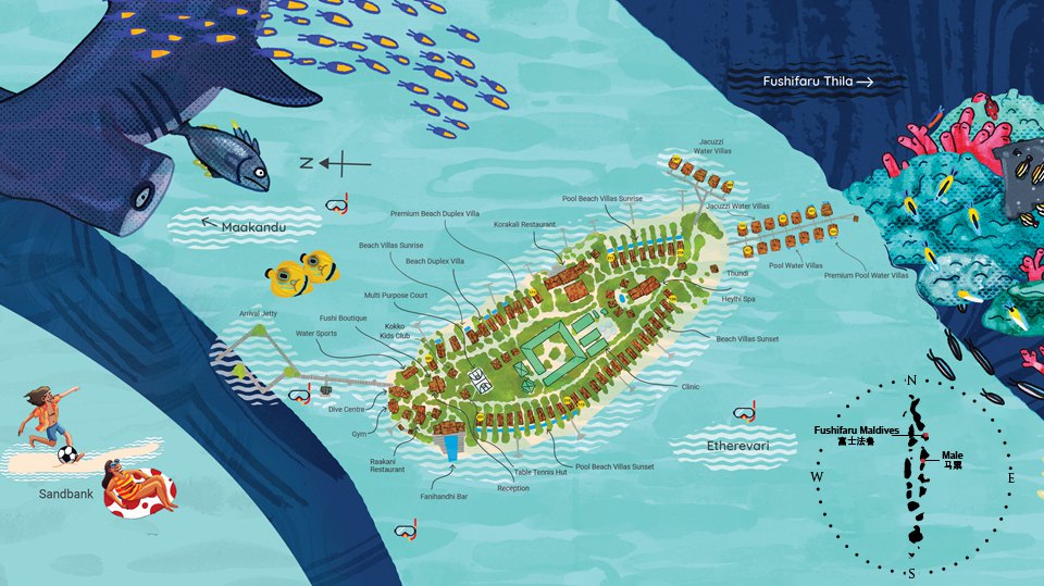 富士法鲁度假村地图布局 - Fushifaru Maldives Resort Map