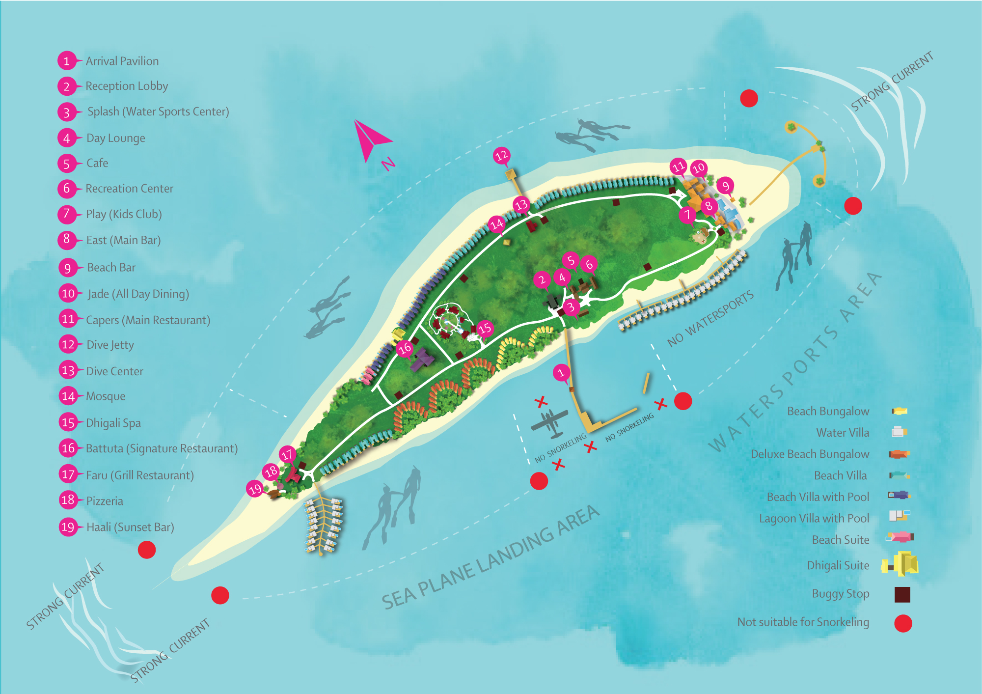 迪加尼度假村地图布局 - Dhigali Maldives Resort Map