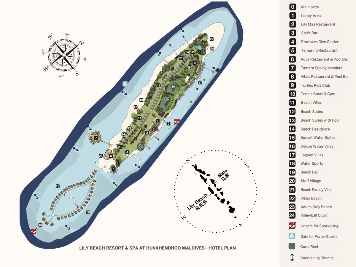 莉莉岛度假村地图布局 -  Lily Beach  Resort Resort Map