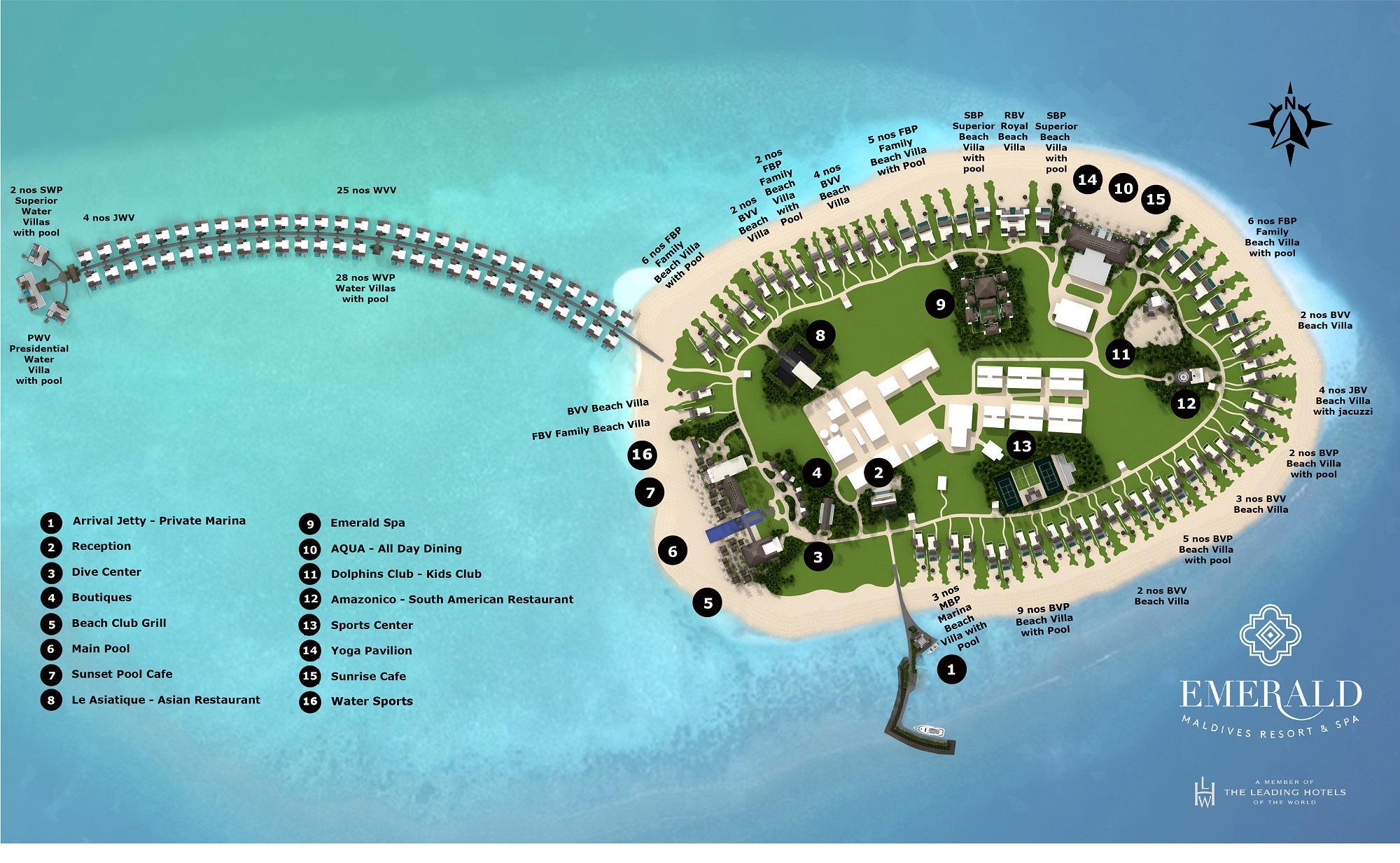翡翠法斯曼度度假村地图布局 - Emerald Maldives Resort & Spa  Resort Map