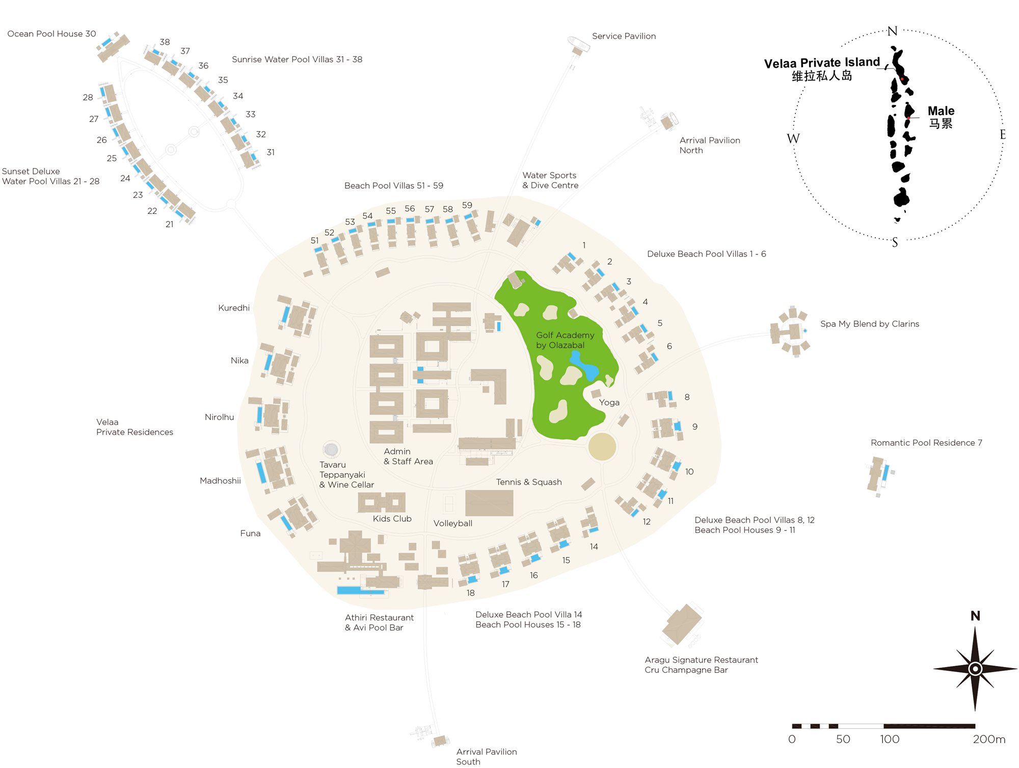 维拉私人岛度假村地图布局 - Velaa Private Island Maldives Resort Map