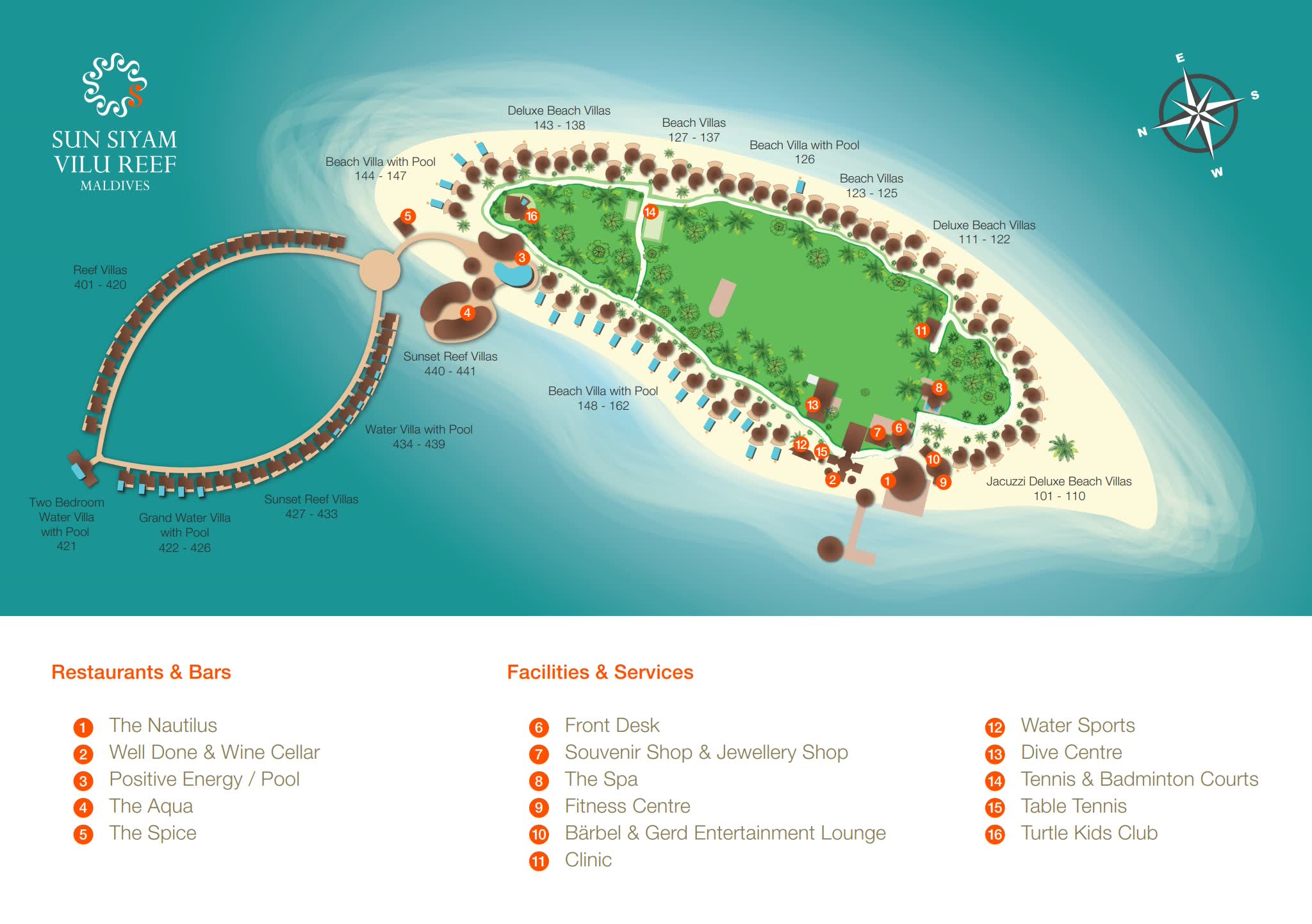 美露丽芙度假村地图布局 - Sun Siyam Vilu Reef Resort Map