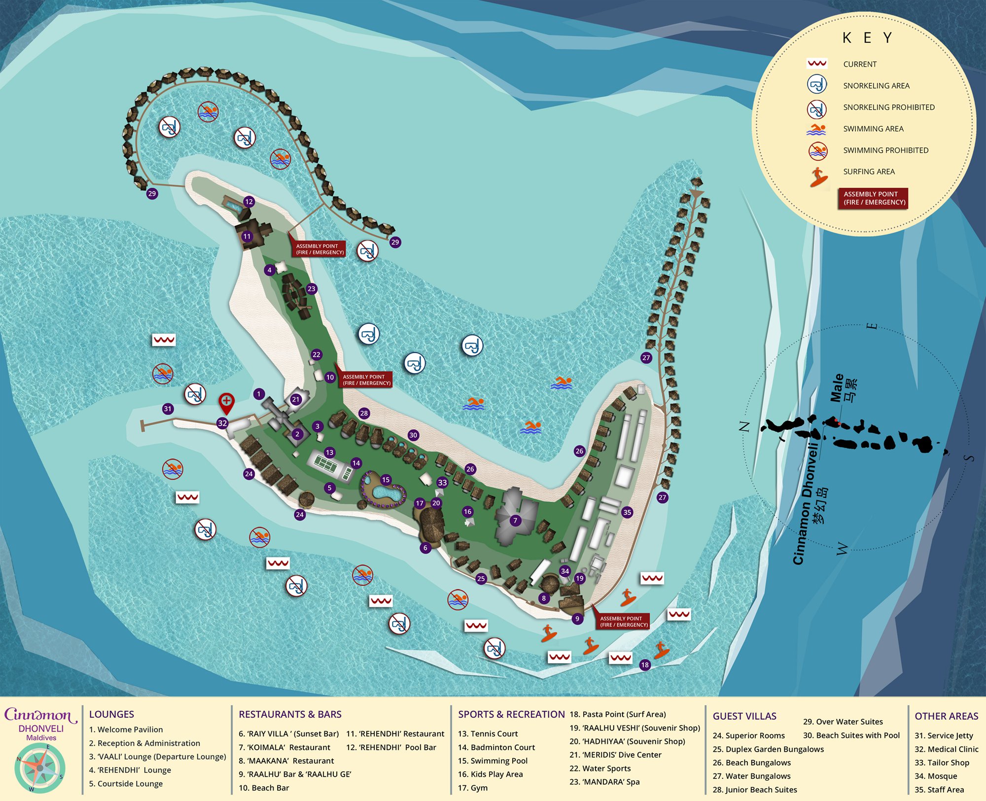 希娜蒙梦幻岛度假村地图布局 -  Cinnamon Dhonveli Maldives Resort Map