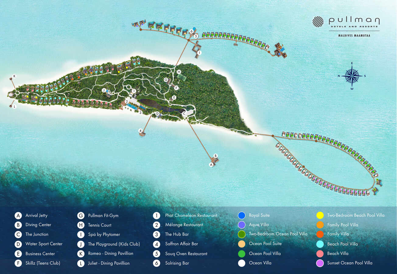 铂尔曼 度假村地图布局 - Pullman Maldives Maamutaa Resort Resort Map