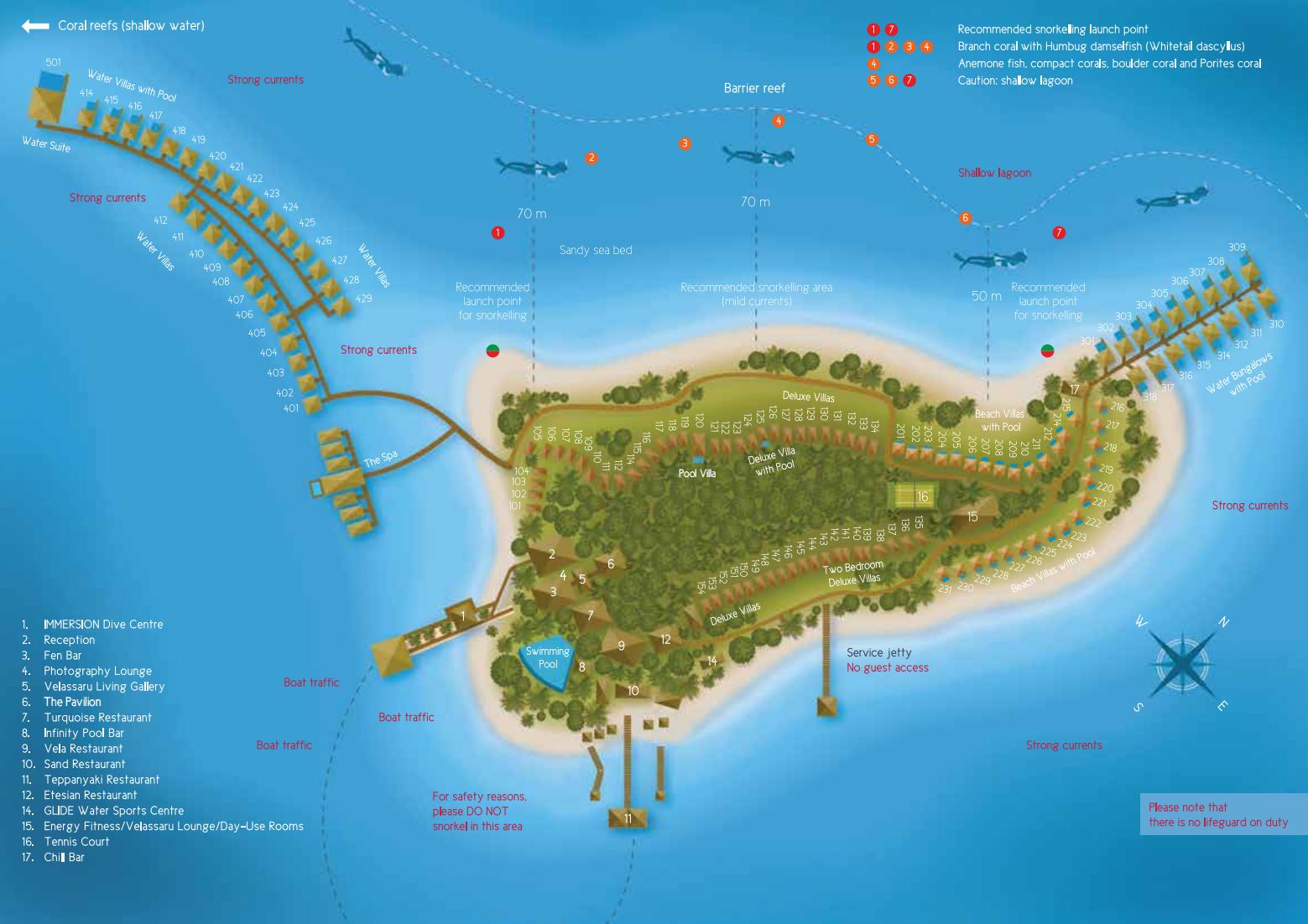 维拉沙鲁度假村地图布局 - Velassaru Maldives Resort Resort Map