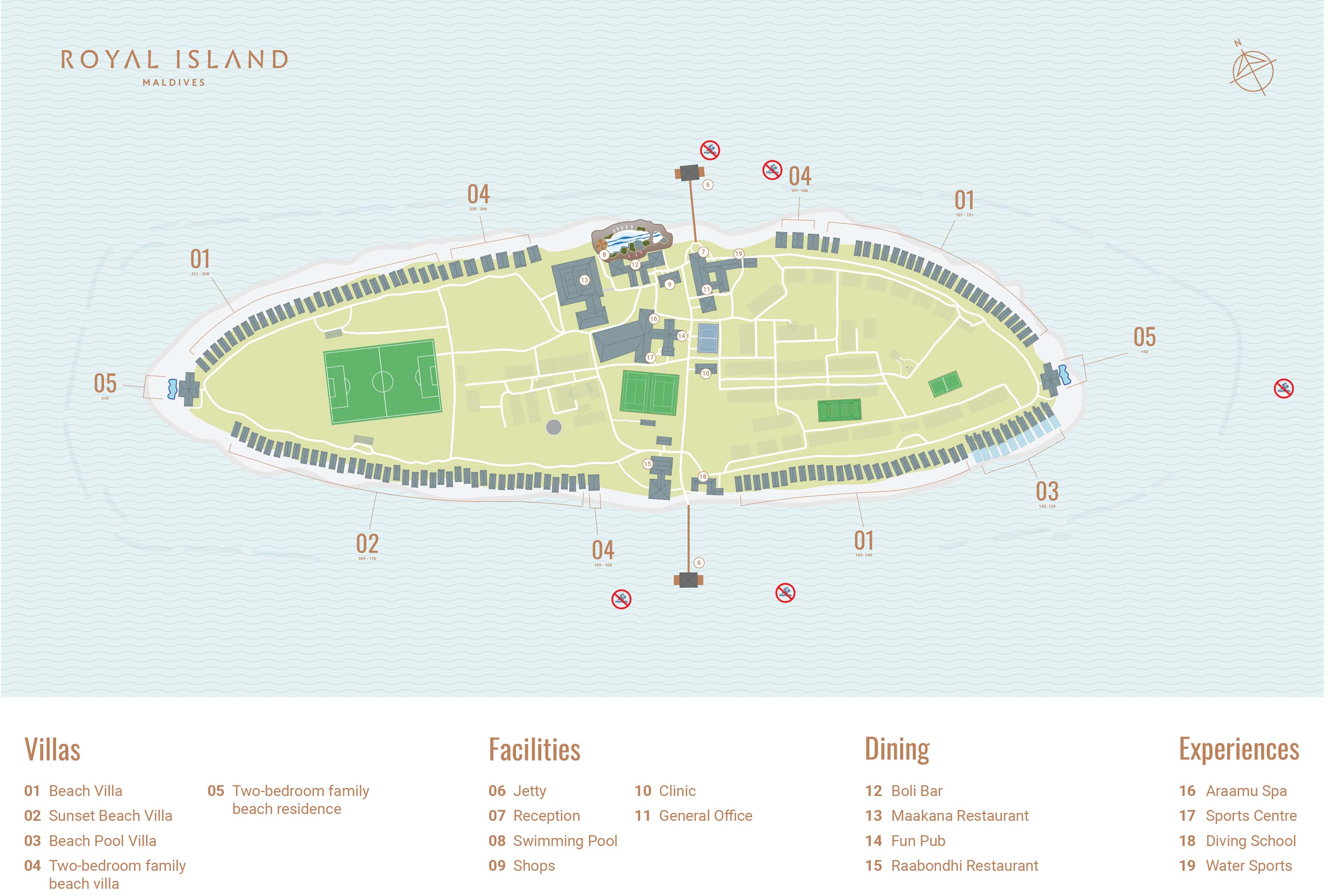 皇家岛度假村地图布局 - Royal lsland Maldives Resort Resort Map