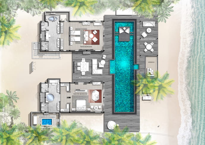 四季兰达吉拉瓦鲁 - 双卧海滨别墅图片4 - Four Seasons Landaa Giraavaru Two-Bedroom Oceanfront Villa Photo 4