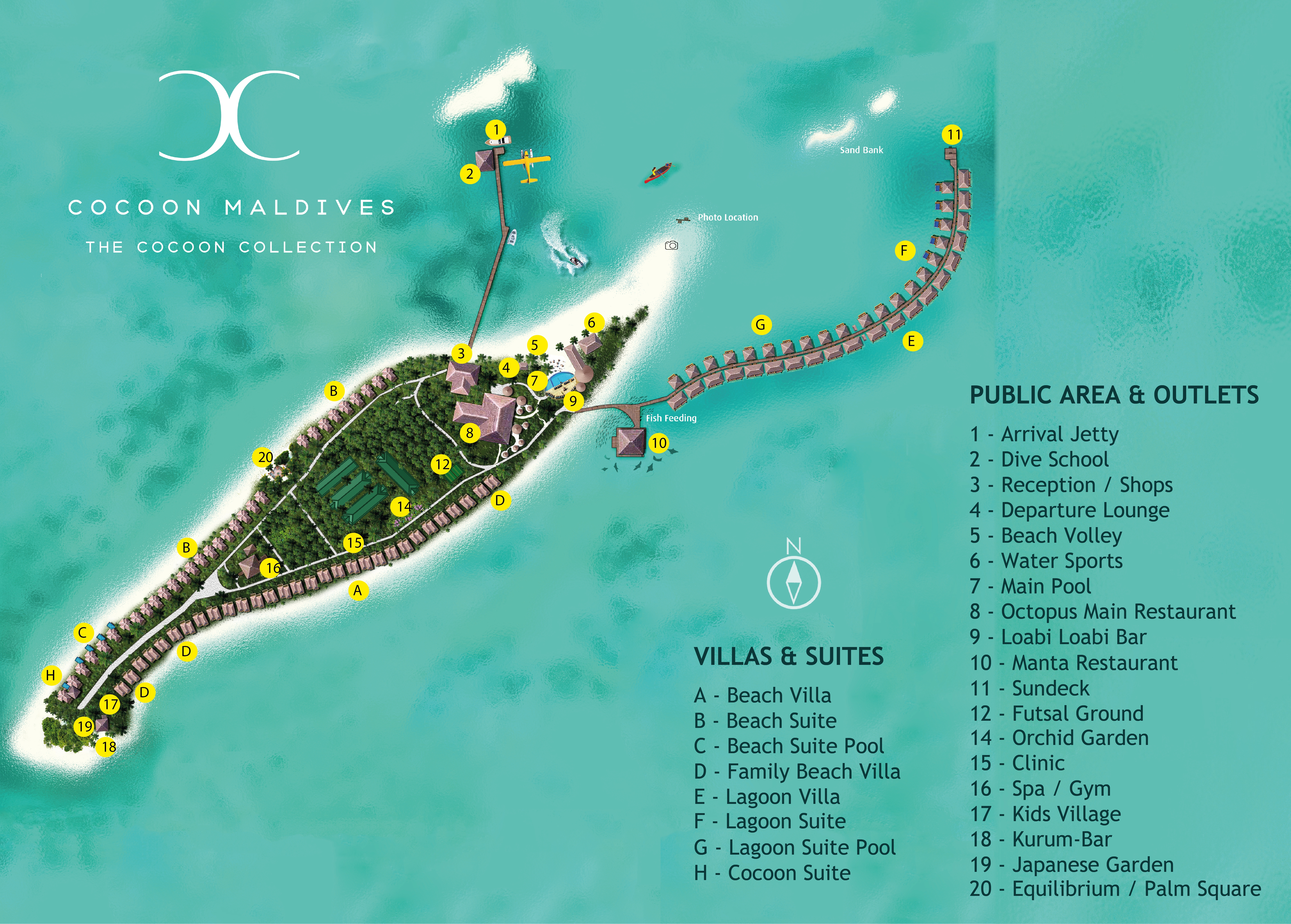 可可尼度假村地图布局 - Cocoon Maldives Resort Map