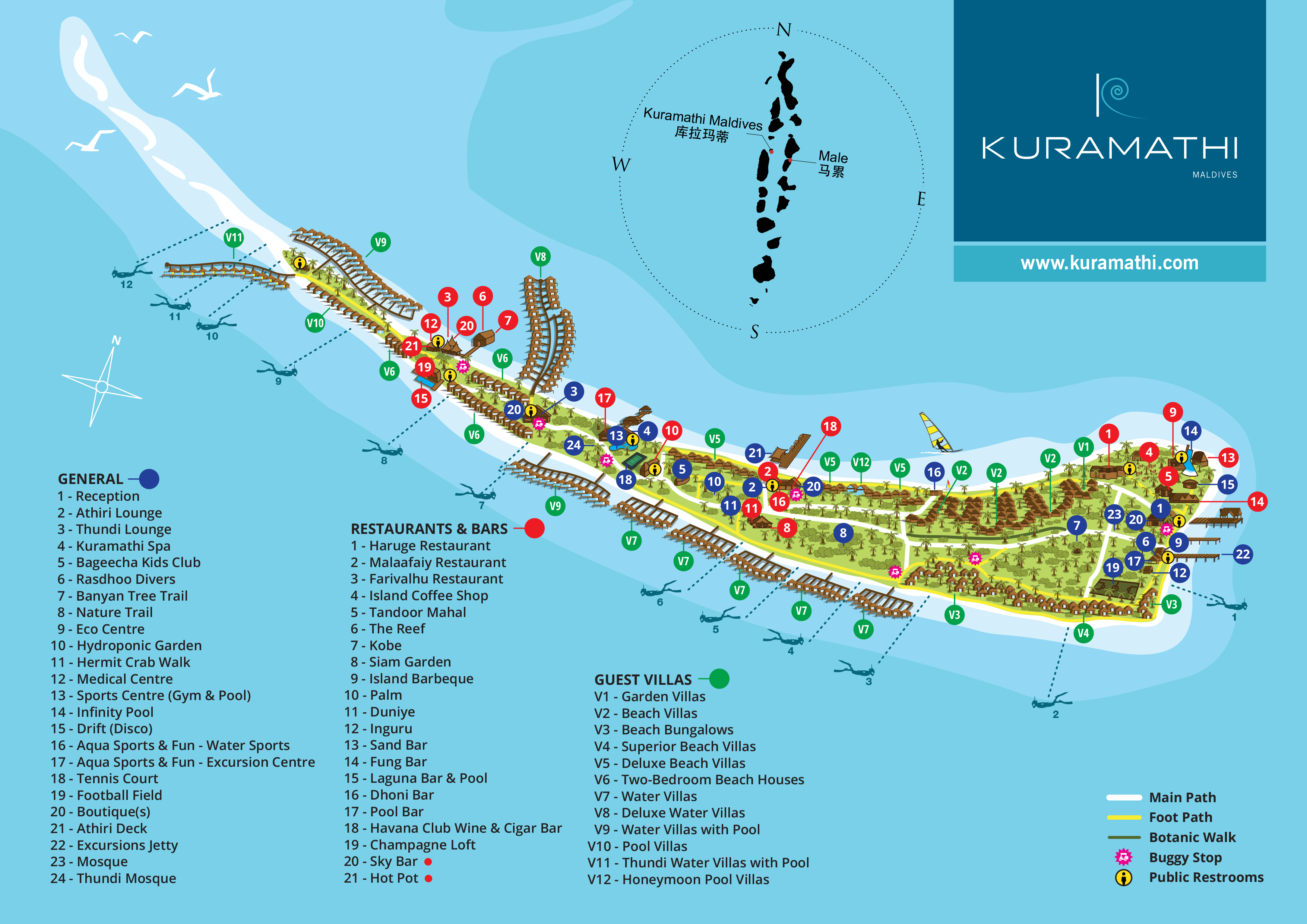 库拉玛蒂度假村地图布局 - Kuramathi Resort Maldives Resort Map