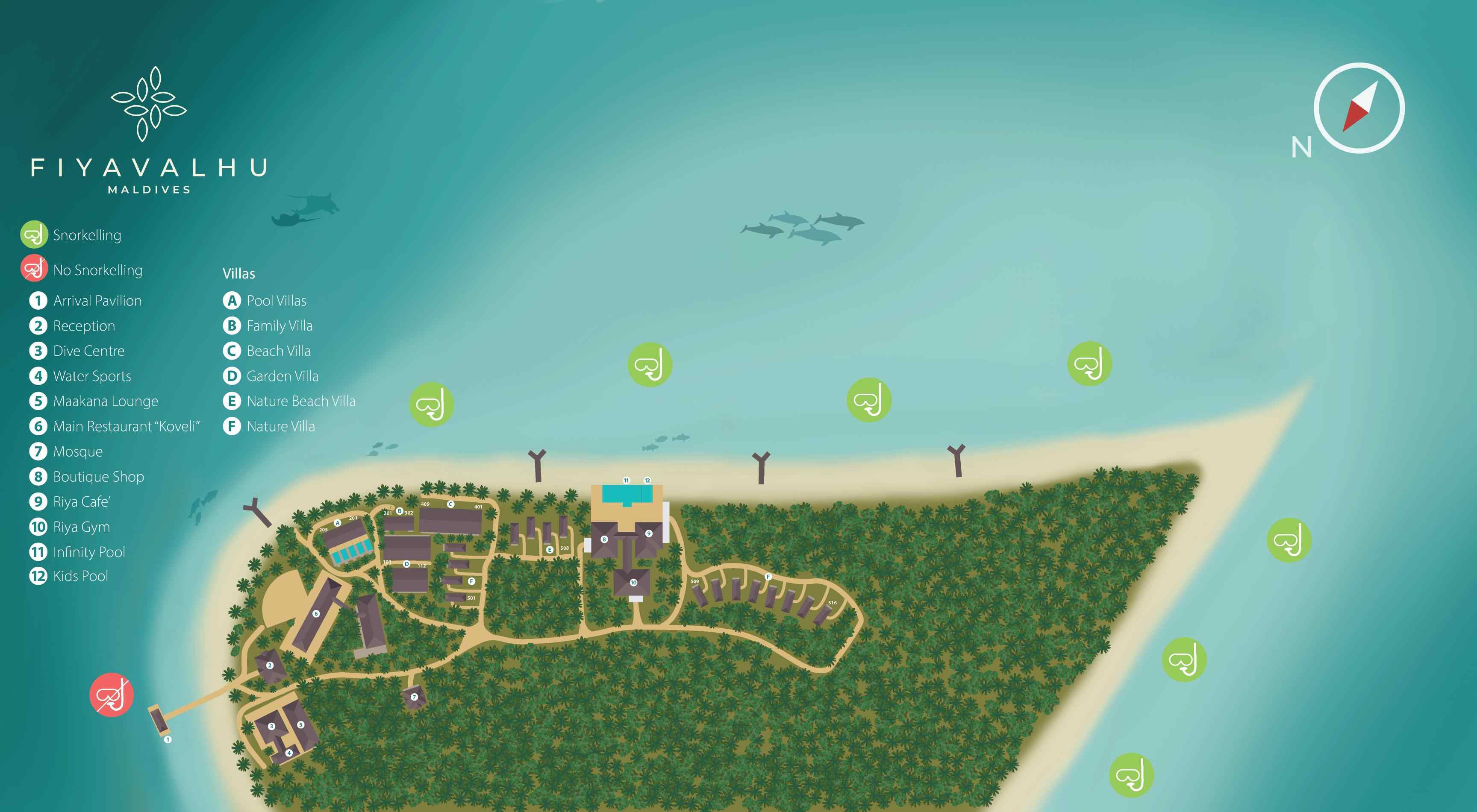 菲亚瓦鲁度假村地图布局 - Fiyavalhu Maldives Resort Map