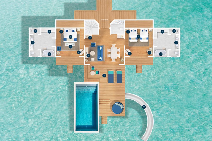 科拉科拉 - 双卧水上泳池滑梯别墅图片2 - Coracora Maldives Two Bedroom Lagoon Pool Villa with Slide Photo 2