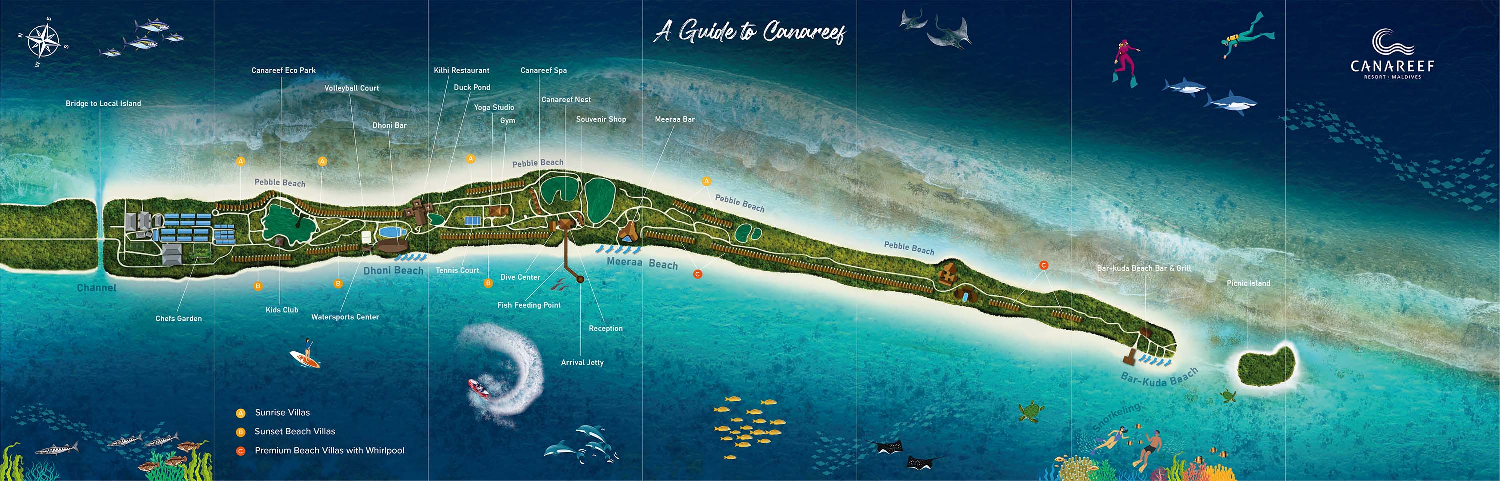 卡娜丽芙岛度假村地图布局 - Canareef Resort Maldives Resort Map