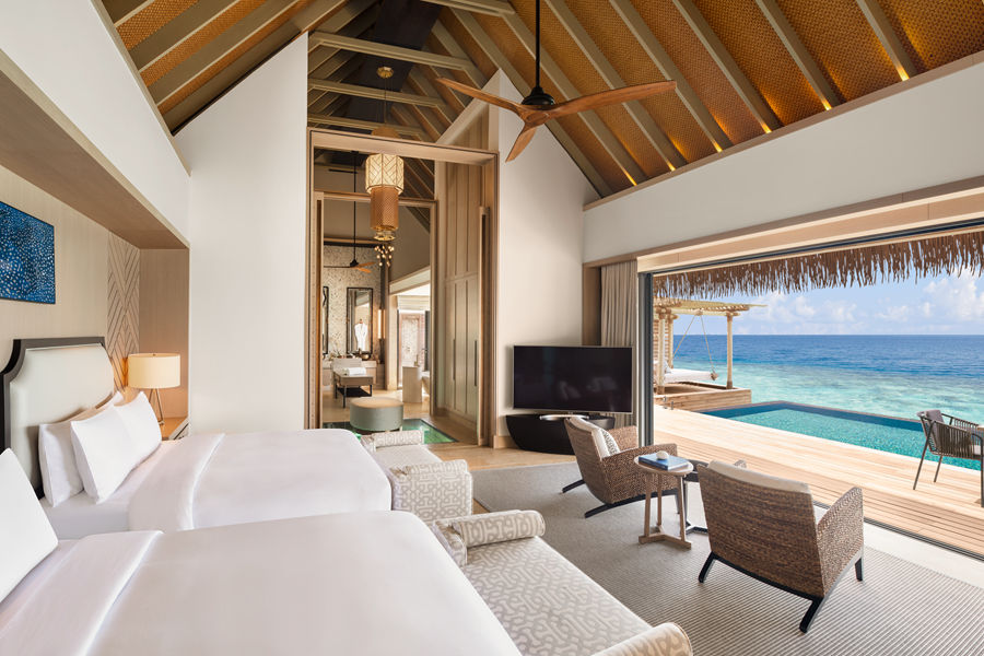 华尔道夫 - 水上泳池别墅（双床）图片1 - Waldorf Astoria Maldives Ithaafushi  Two Queen Bedded Overwater Villa with Pool Photo 1