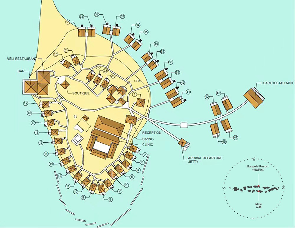 甘格西度假村地图布局 -  Gangehi lsland Resort Resort Map