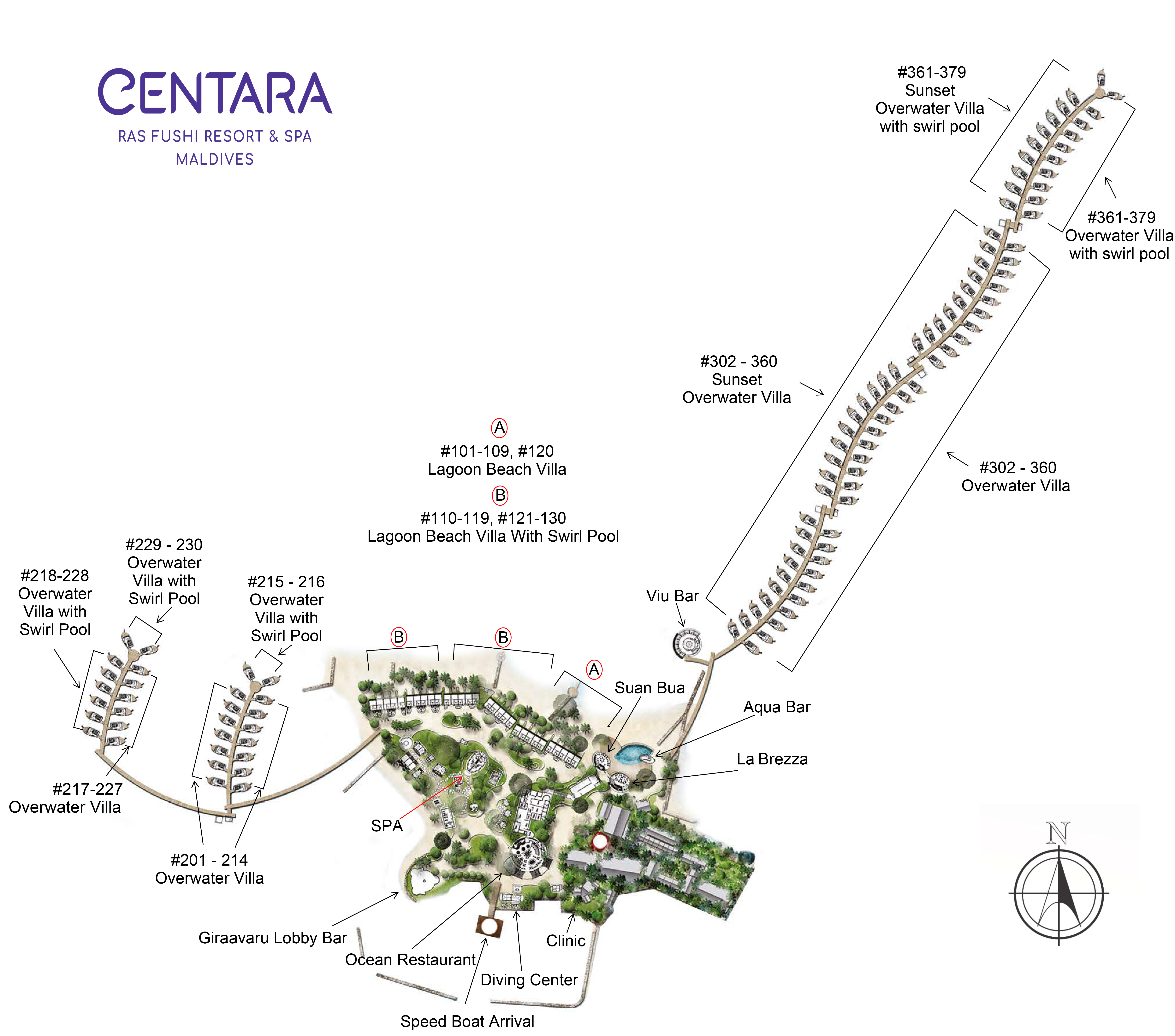 圣塔拉富士度假村地图布局 - Centara Ras Fushi Resort & Spa Maldives Resort Map
