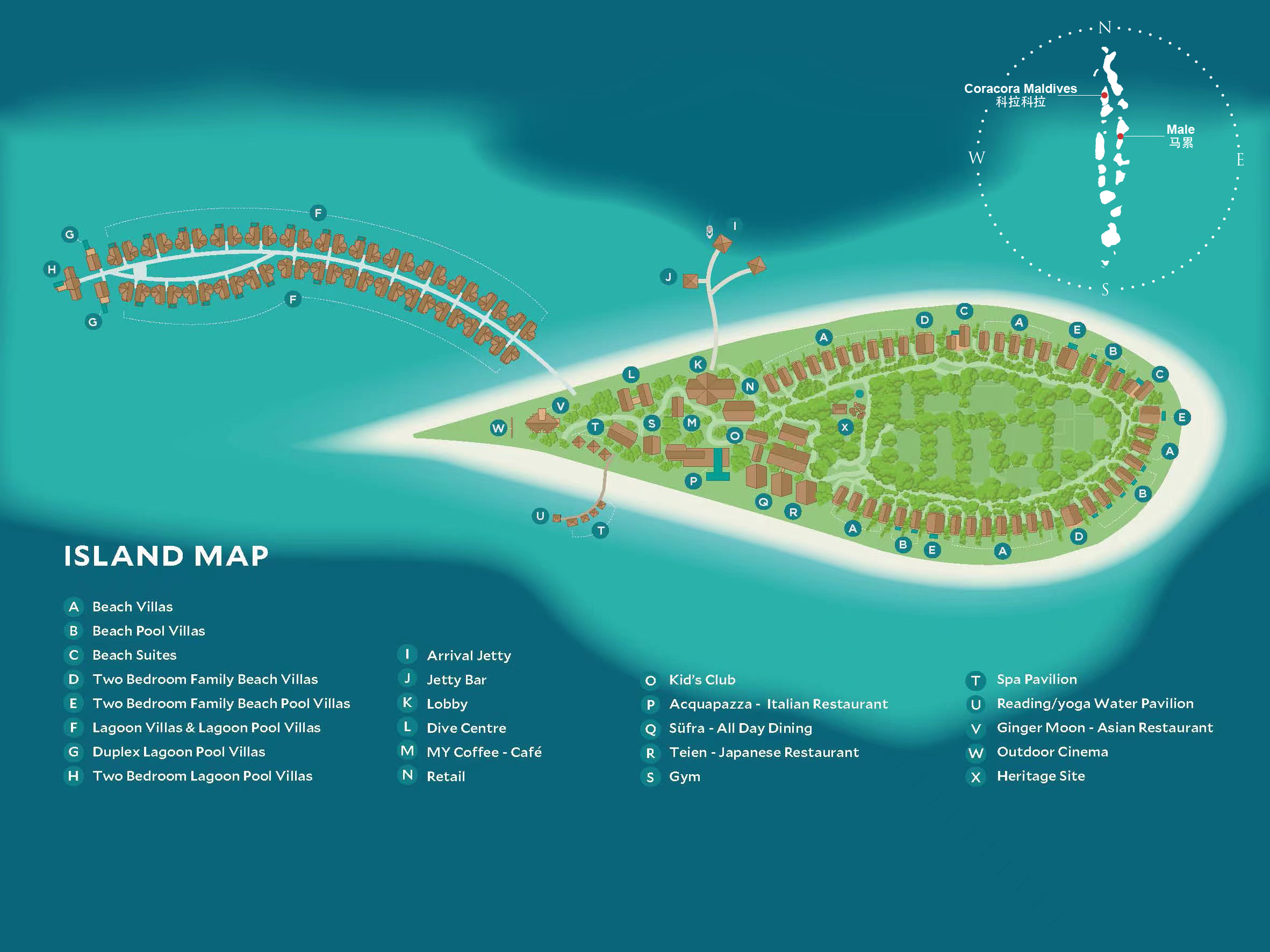 科拉科拉度假村地图布局 - Coracora Maldives Resort Map