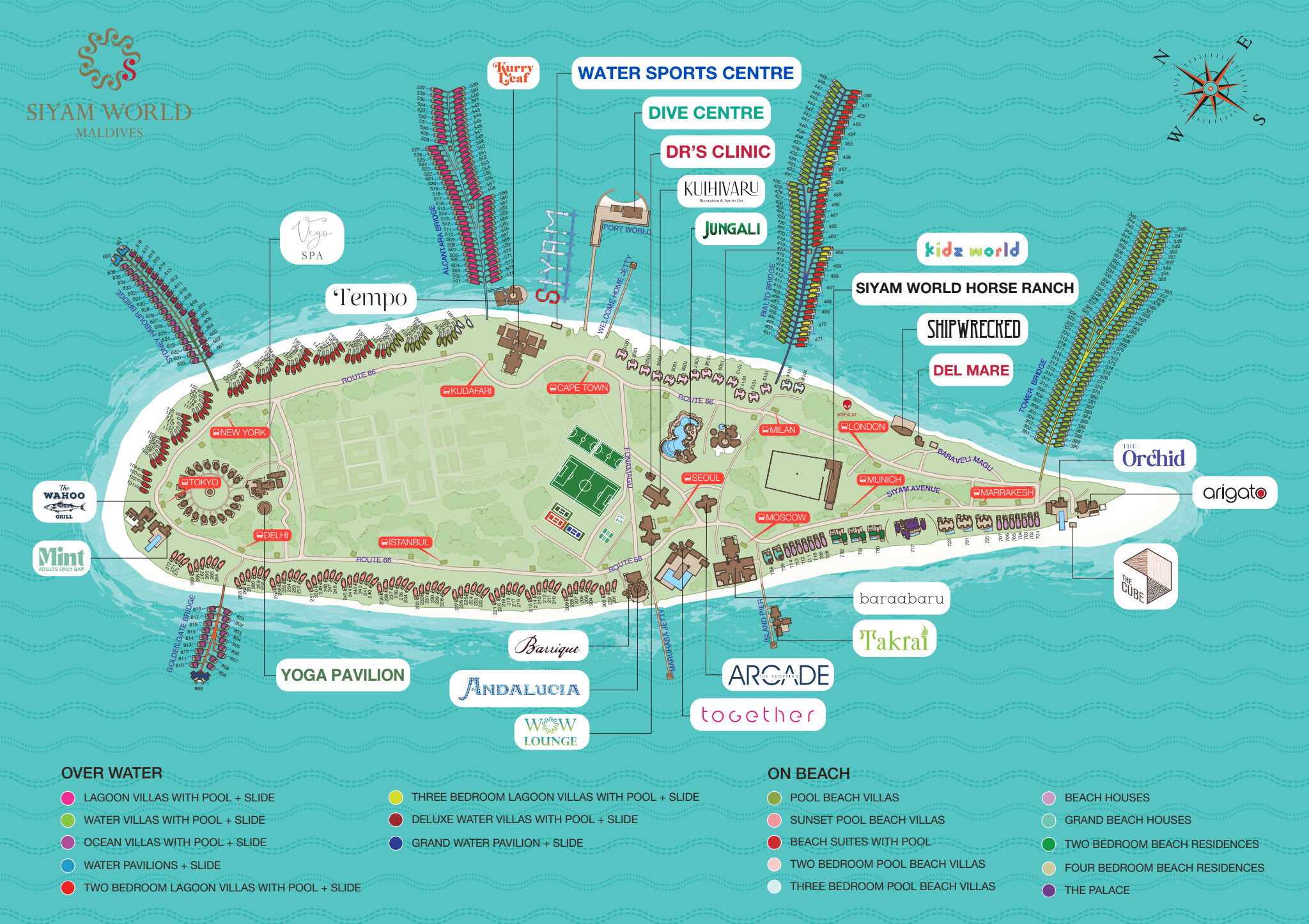 禧亚世嘉度假村地图布局 - Siyam World Maldives Resort Map