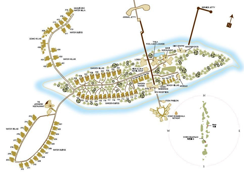 玛丽富士度假村地图布局 - Maalifushi by COMO，Maldives Resort Map