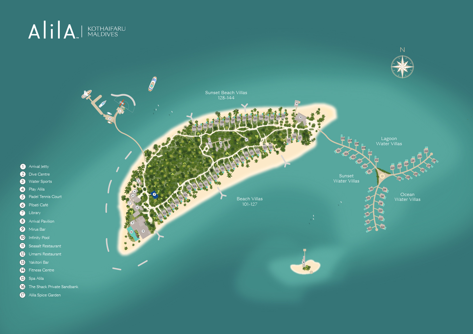 阿丽拉度假村地图布局 - Alila Kothaifaru Maldives Resort Map