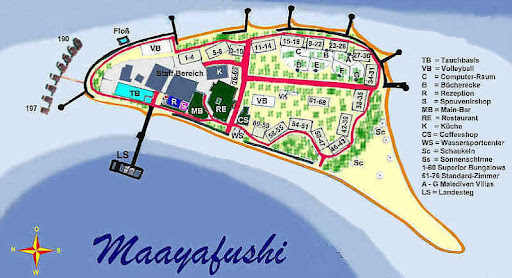玛雅富士度假村地图布局 - Maayafushi Nakai Maldive Resort Resort Map