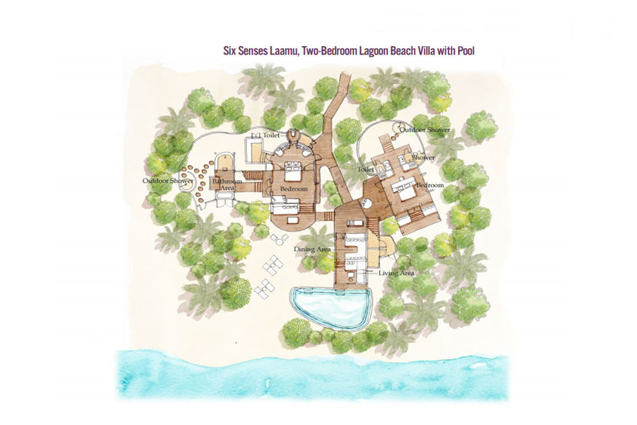 六善拉姆 - 双卧泻湖沙滩泳池别墅图片4 - Six Senses Latitude Laamu Two-Bedroom Lagoon Beach Villa with Pool Photo 4