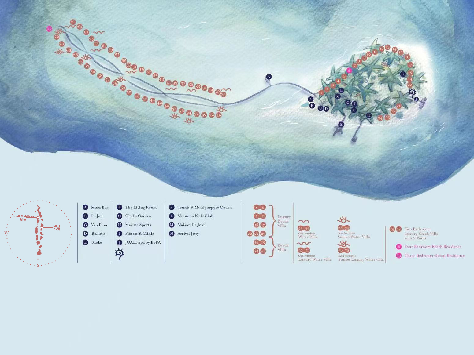 娇丽度假村地图布局 - Joali Maldives Resort Map