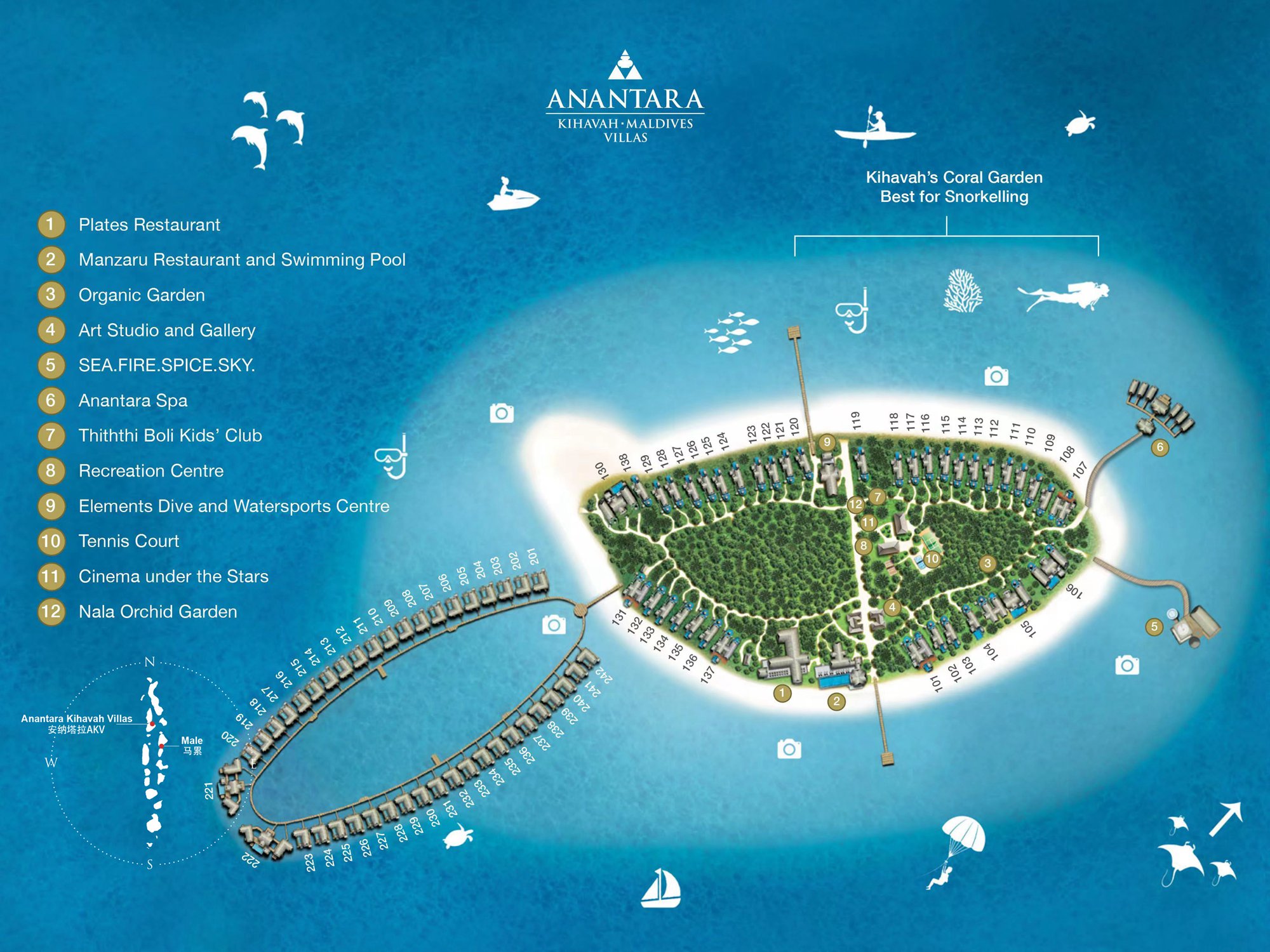 安纳塔拉吉哈瓦岛度假村地图布局 - Anantara Kihavah Villas Resort Map