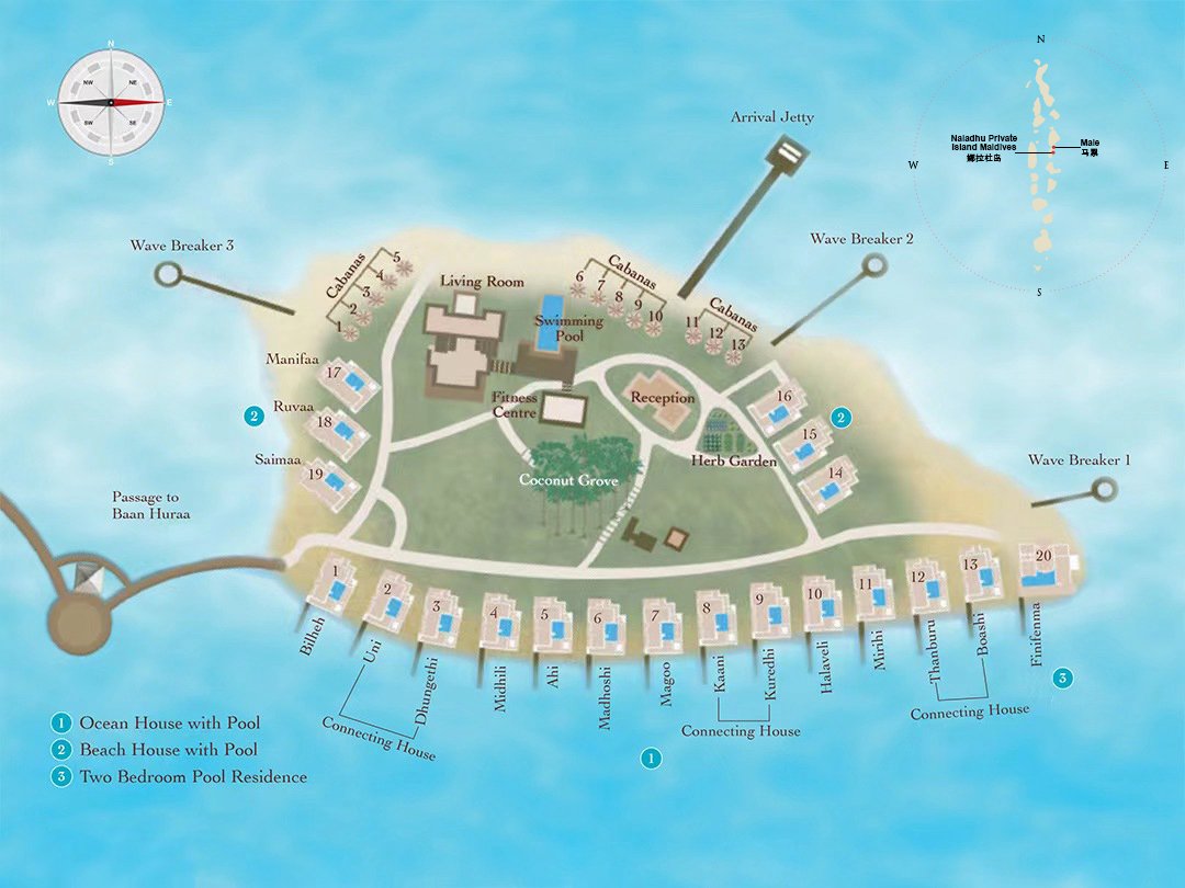安纳塔纳娜拉杜私人度假村地图布局 - Naladhu Private Island Resort Map