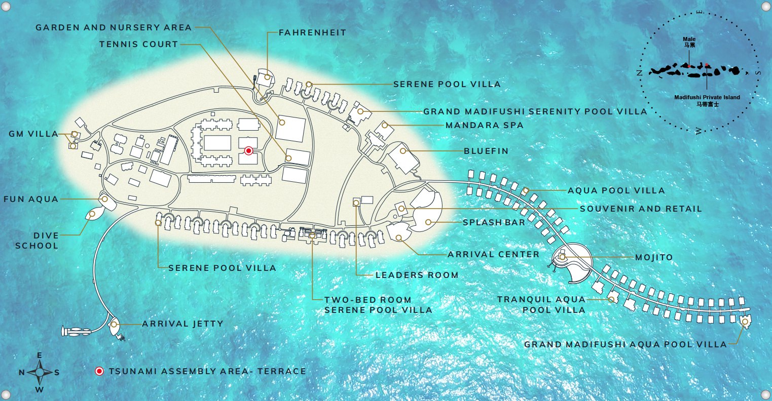 马蒂富士私人岛度假村地图布局 - Madifushi Private Island Resort Map