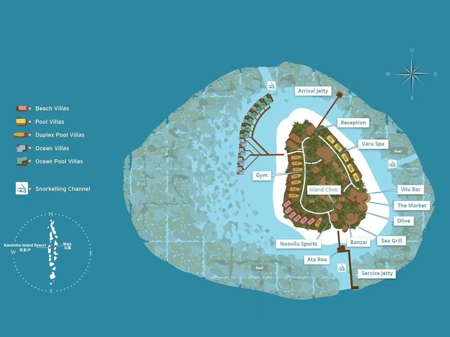 坎多卢度假村地图布局 - Kandolhu Island Resort Resort Map