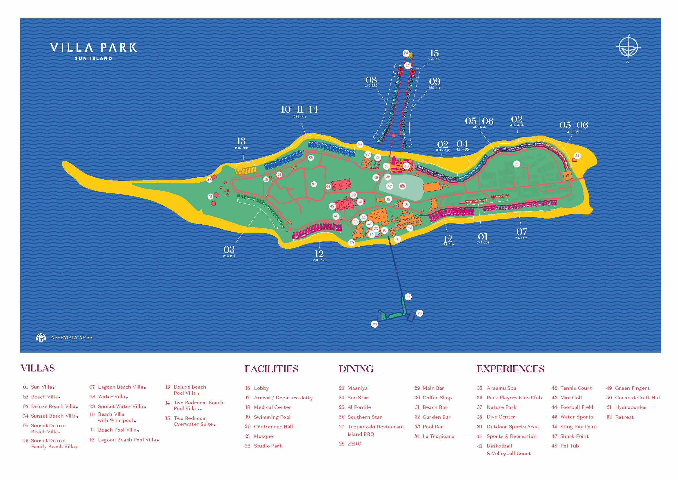 别墅公园岛（太阳岛）度假村地图布局 - Villa Park, Sun Island Resort Map