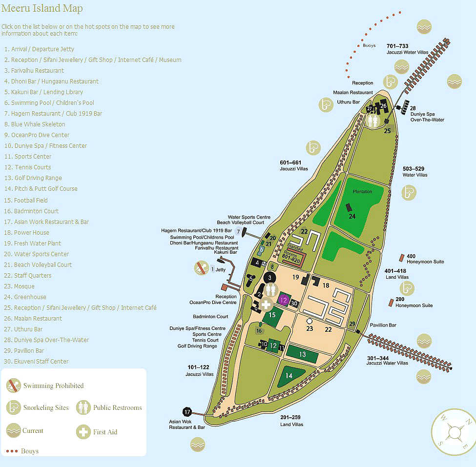 蜜月度假村地图布局 -  Meeru Island Resort Resort Map