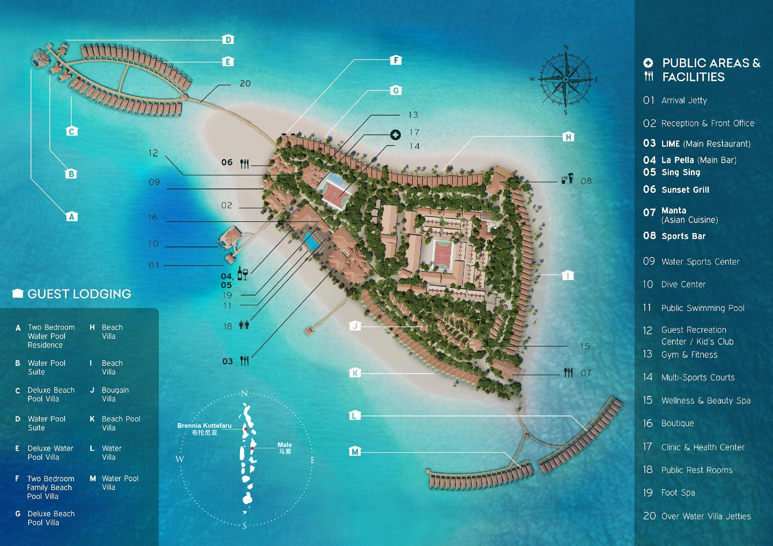 布伦尼亚度假村地图布局 - Brennia Kottefaru Resort Map