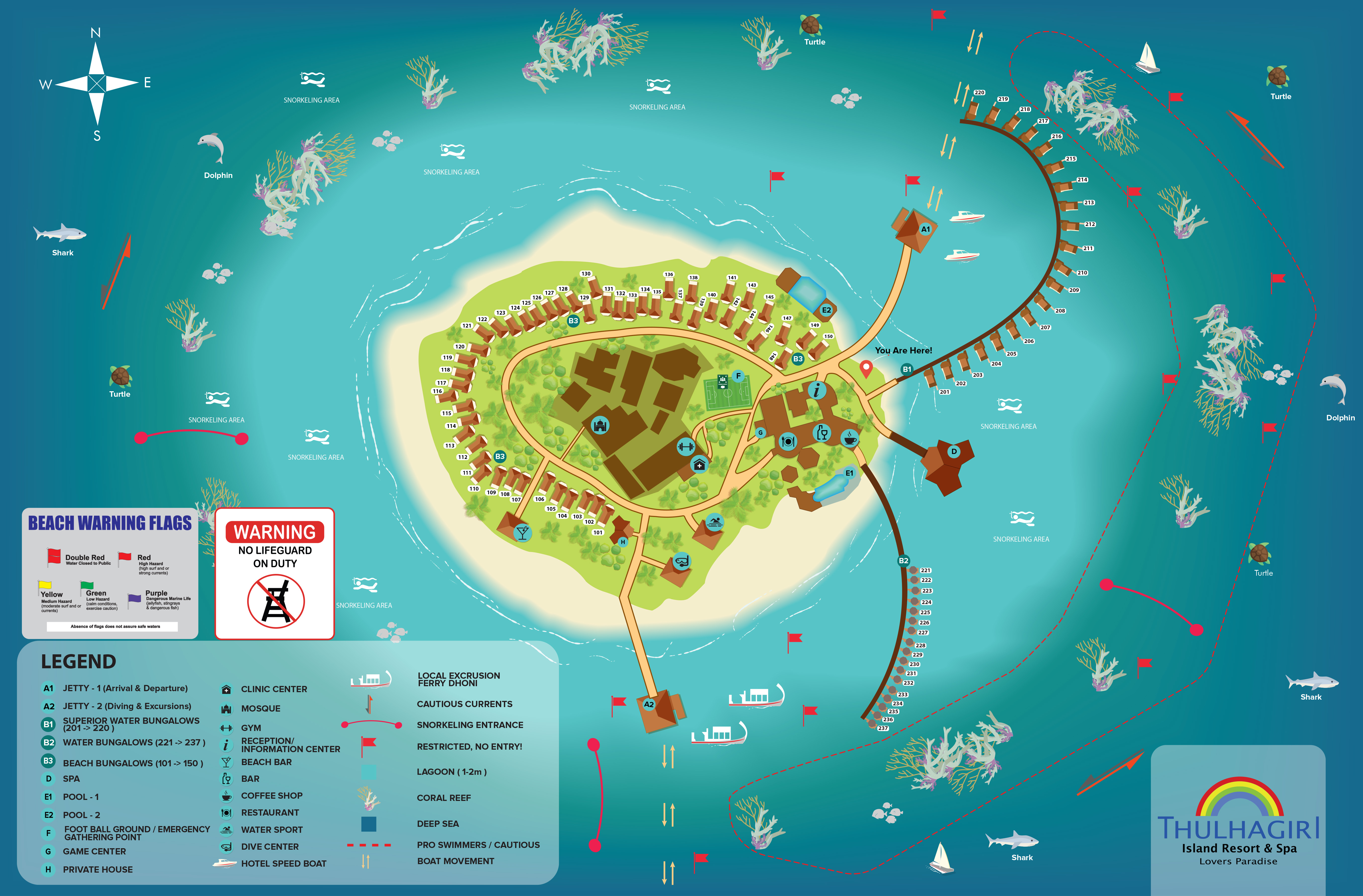 蓝色美人蕉度假村地图布局 - Thulhagiri Island Resort  Resort Map