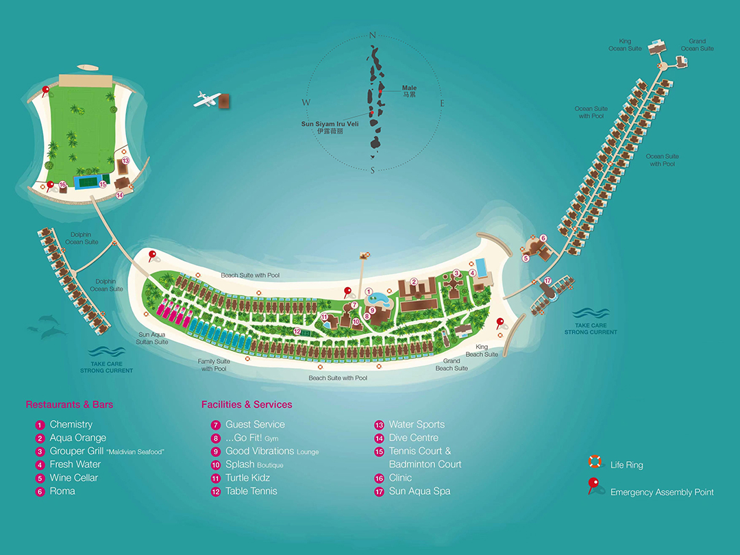伊露薇丽度假村地图布局 - Sun Siyam Iru Veli Resort Map