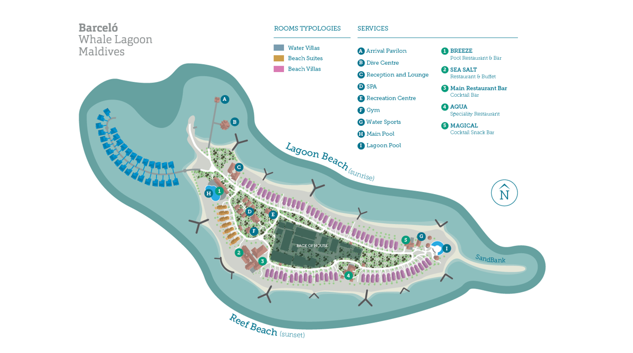 巴塞罗度假村度假村地图布局 - Barcelo Whale Lagoon Maldives Resort Map