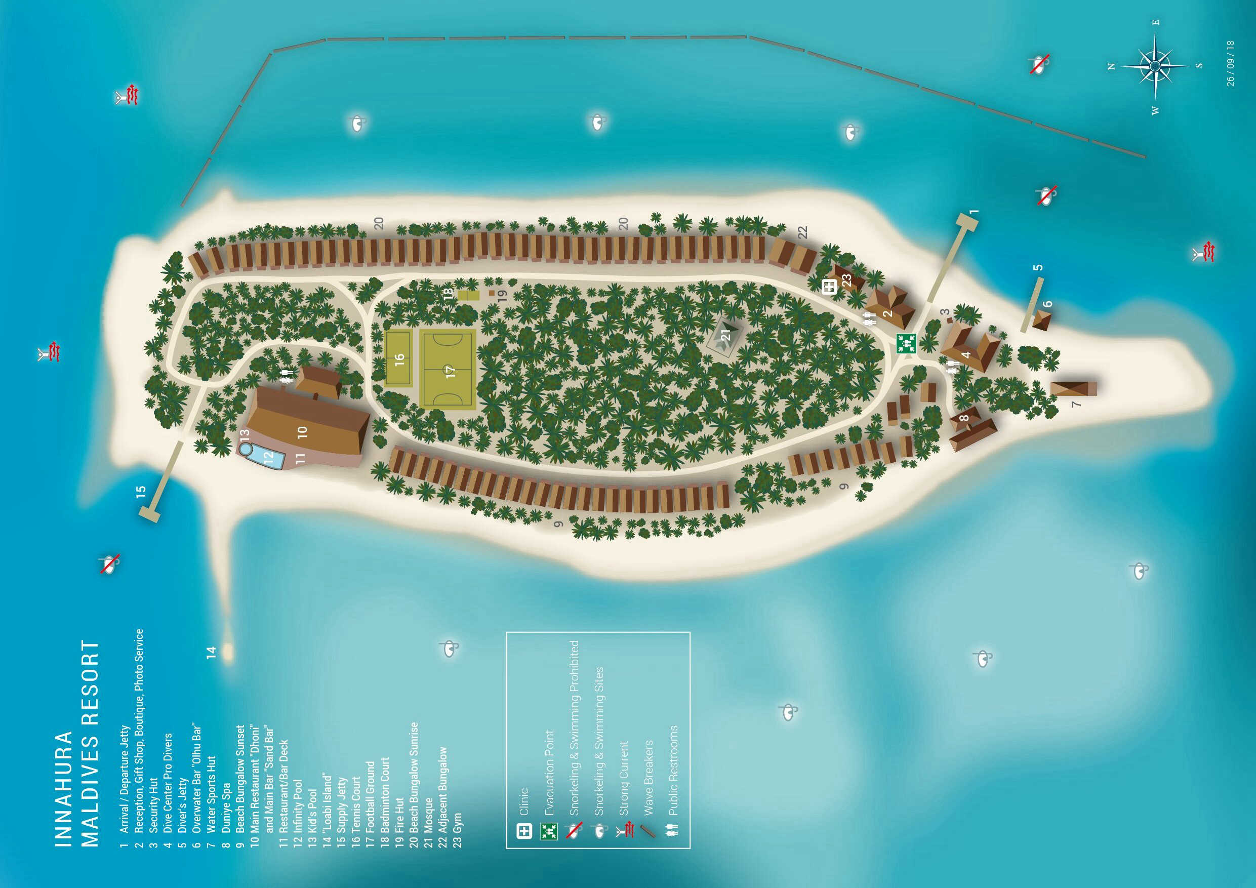 英娜胡拉度假村地图布局 - Innahura Maldives Resort Resort Map