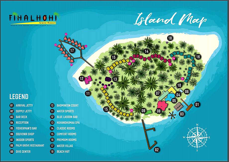 菲哈后岛度假村地图布局 - Fihalohi Resort  Resort Map