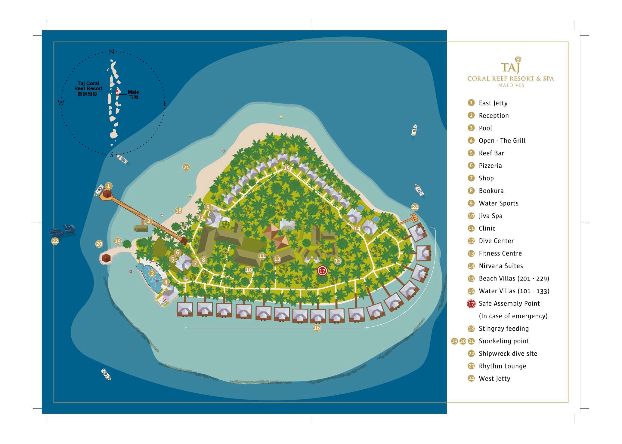 泰姬珊瑚度假村地图布局 - Taj Coral Reef Resort & Spa Resort Map
