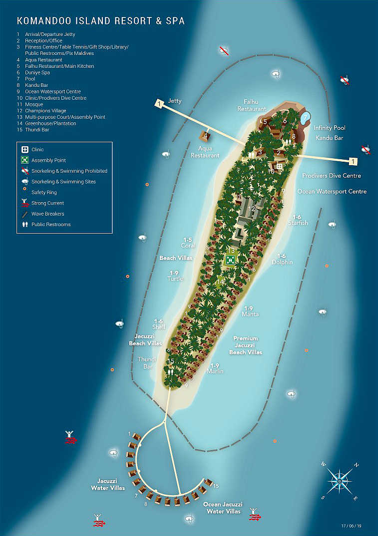 卡曼都岛度假村地图布局 - Komandoo Maldives Island Resort & Spa Resort Map