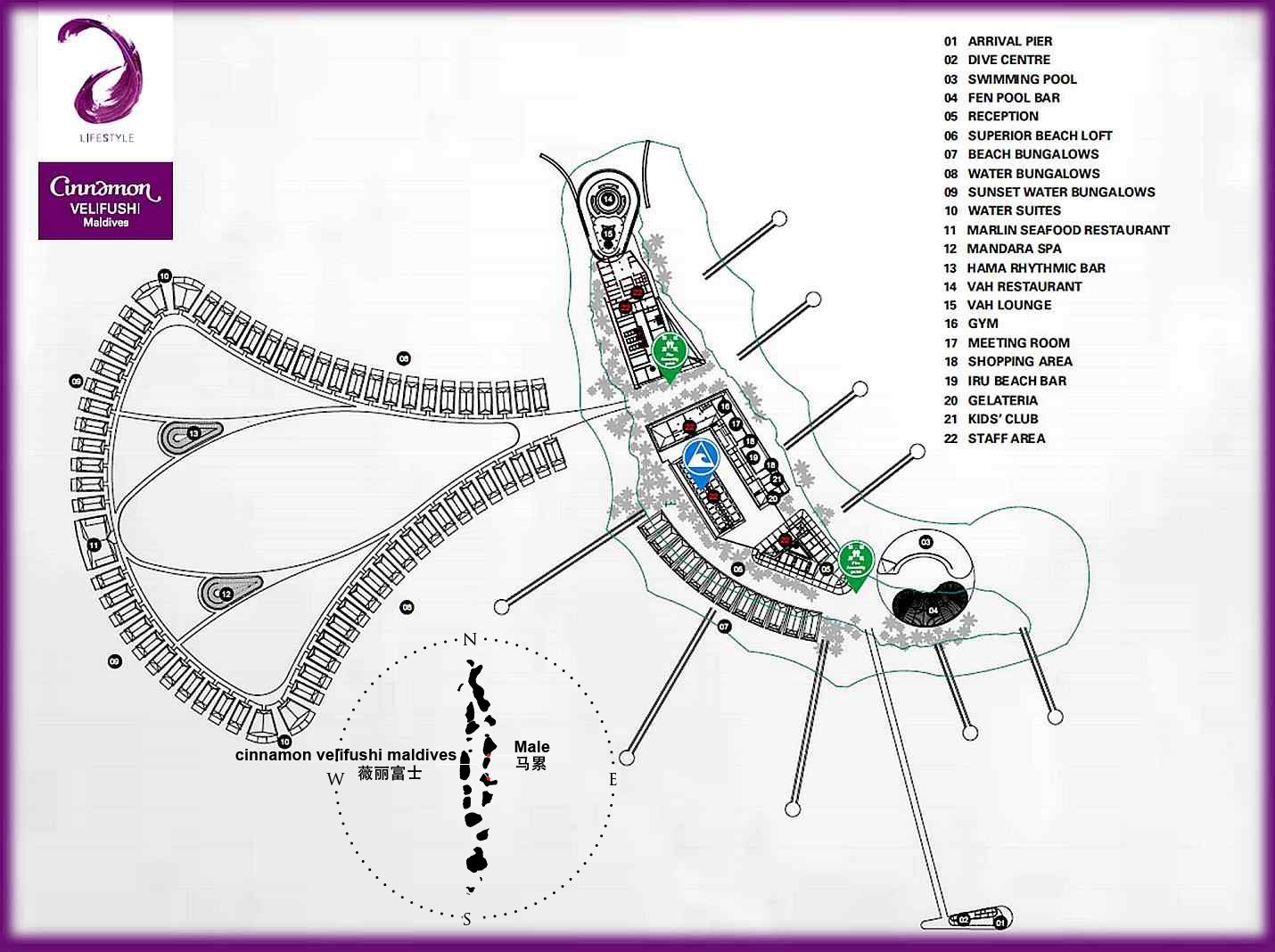 希娜蒙薇丽富士度假村地图布局 - Cinnamon Velifushi Maldives Resort Map