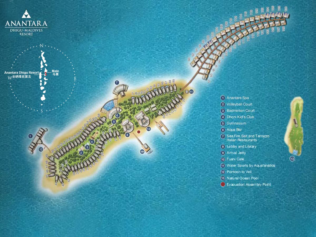 安纳塔拉笛古度假村地图布局 - Anantara Dhigu Resort & Spa Resort Map
