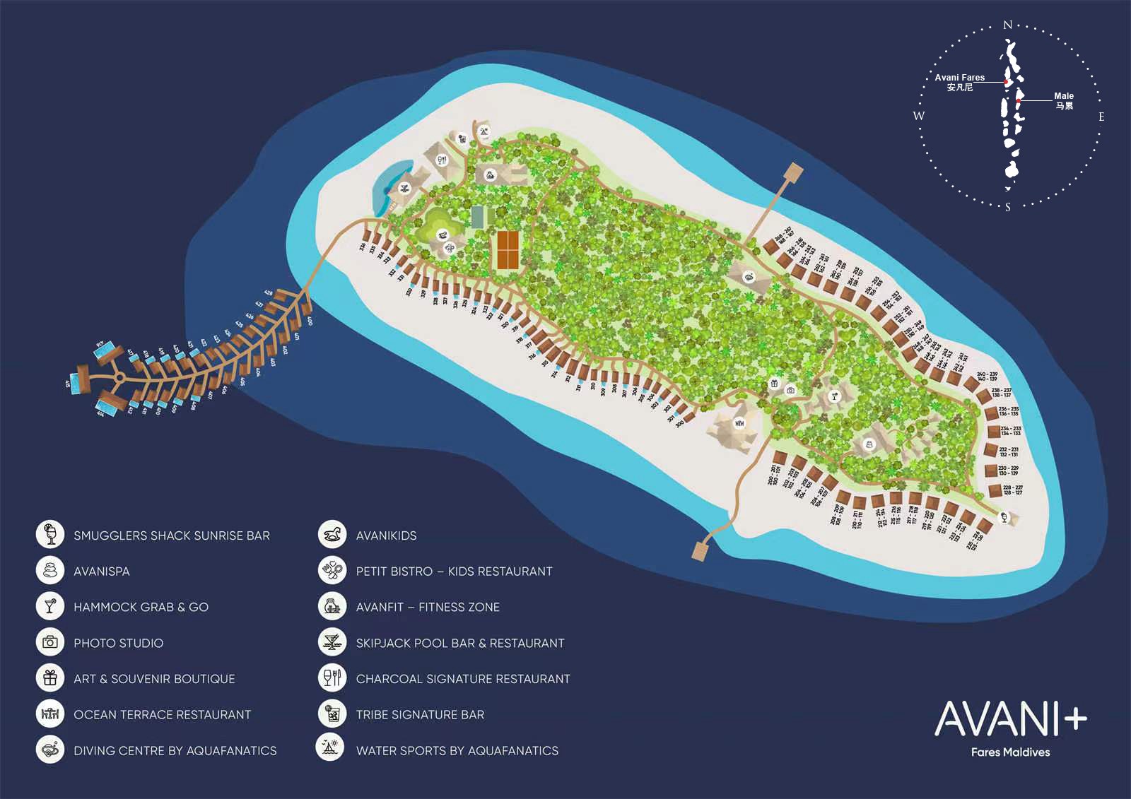 安纳塔拉安凡尼度假村地图布局 - Avani+ Fares Maldives  Resort Map