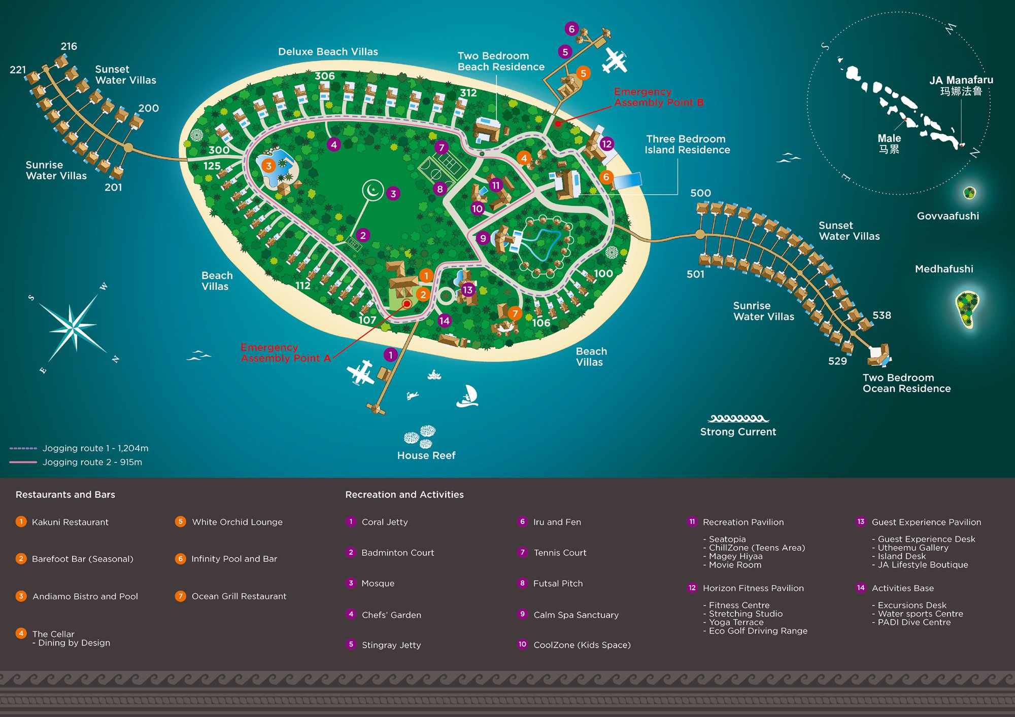 JA玛娜法鲁岛度假村地图布局 - JA Manafaru Resort Map